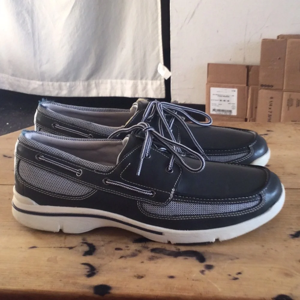 Rockport Black and White Men's Lace-Up Boat Shoes